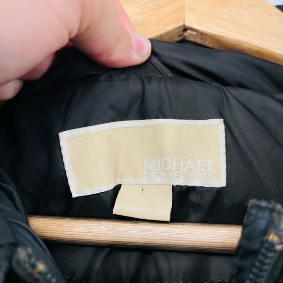 Michael Kors Gunmetal Faux-Fur-Trim Hooded Chevron Down Puffer Parka Coat Small - Picture 5 of 10